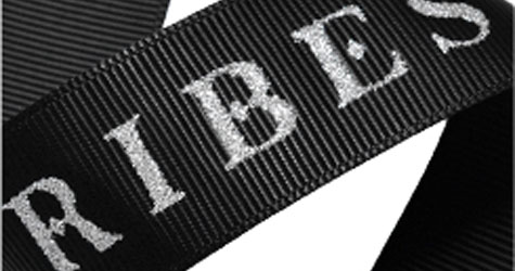 Positioning glitter ink printed custom ribbon sample