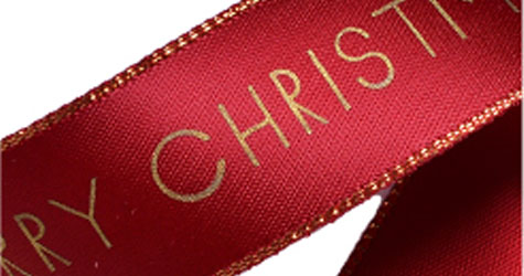 Custom printed ribbon with screen ink logo running through the print line