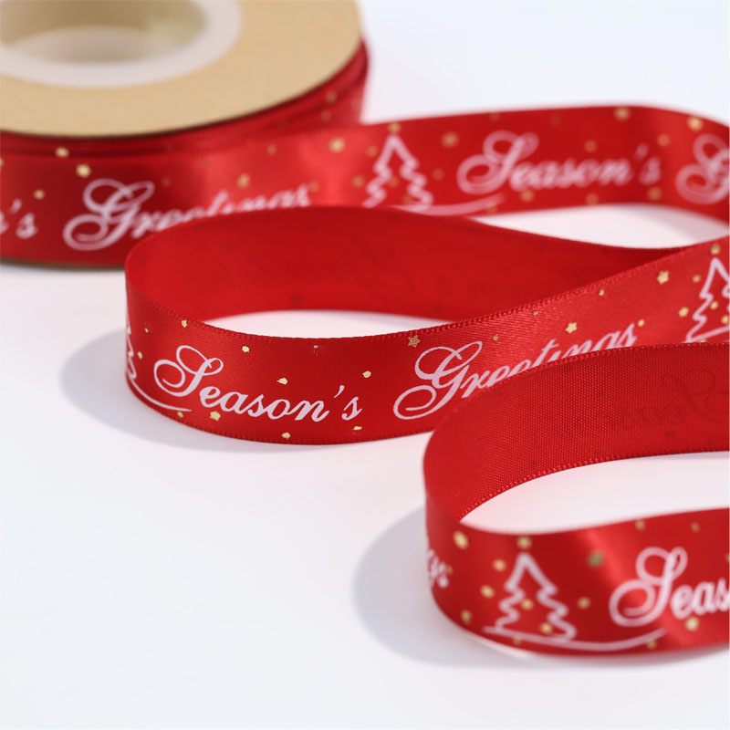 Custom ink printed single face satin christmas ribbon