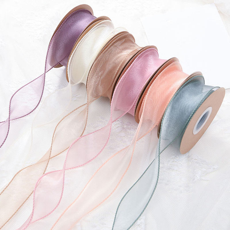 Rouleau de ruban organza avec fil métallique pour emballage cadeau 25 mm
