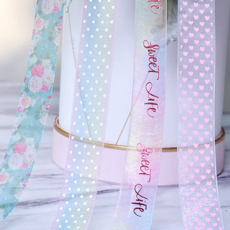 Ruban organza personnalisé à logo en feuille d'or