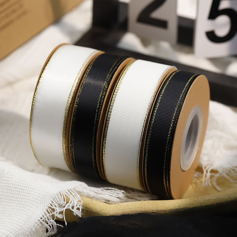 선물 포장용 9–38mm 메탈릭 엣지 새틴 리본